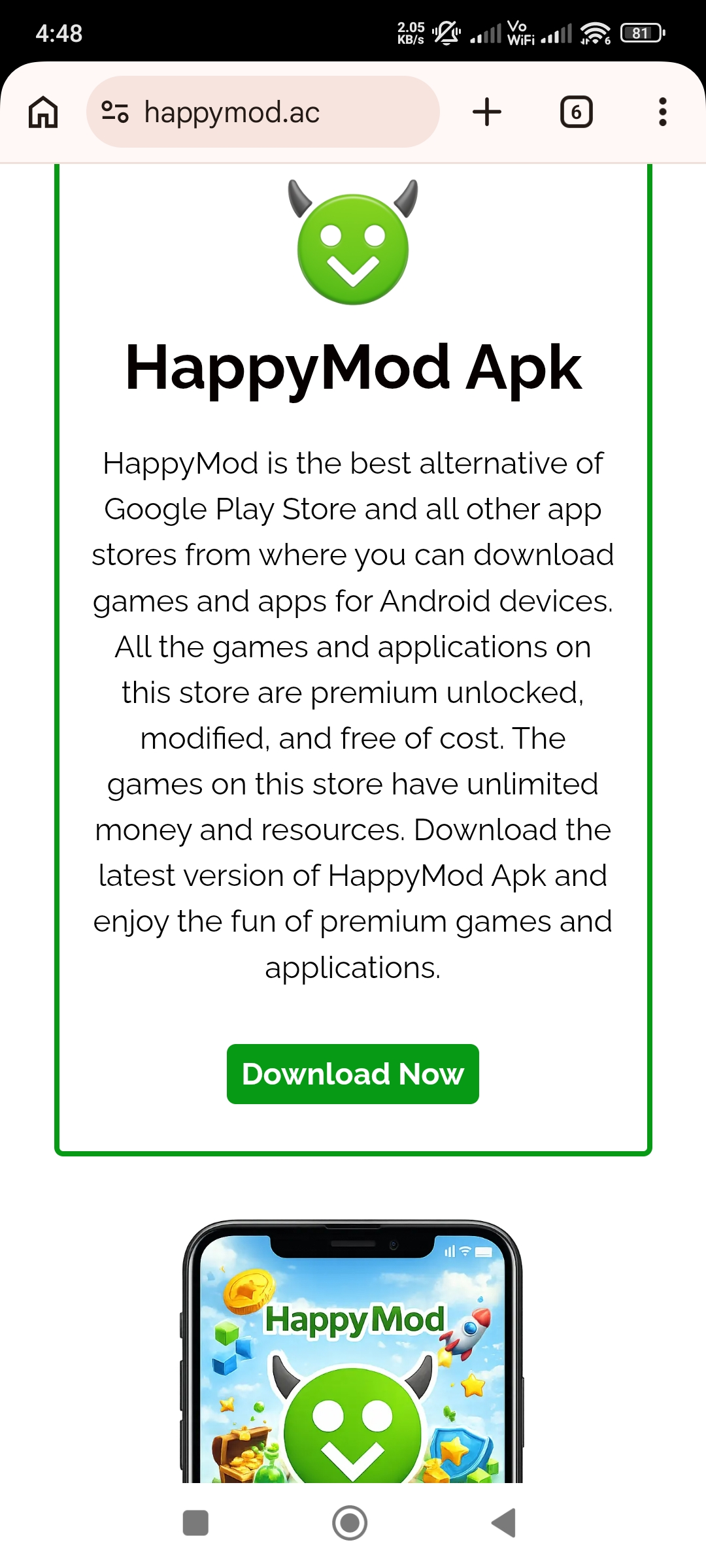 Happymod.ac step 1